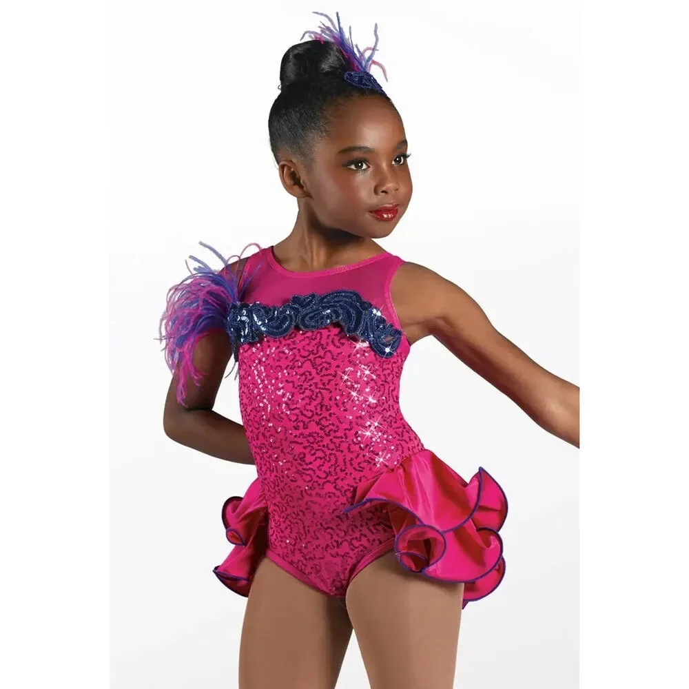 Pre-Owned Dance Costume Weissman 12537 Large Child Pink Feathers Jazz Tap Sequi